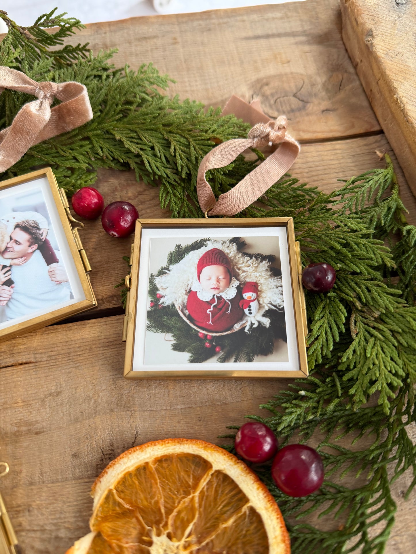 Vintage Brass Custom Glass Photo Ornament