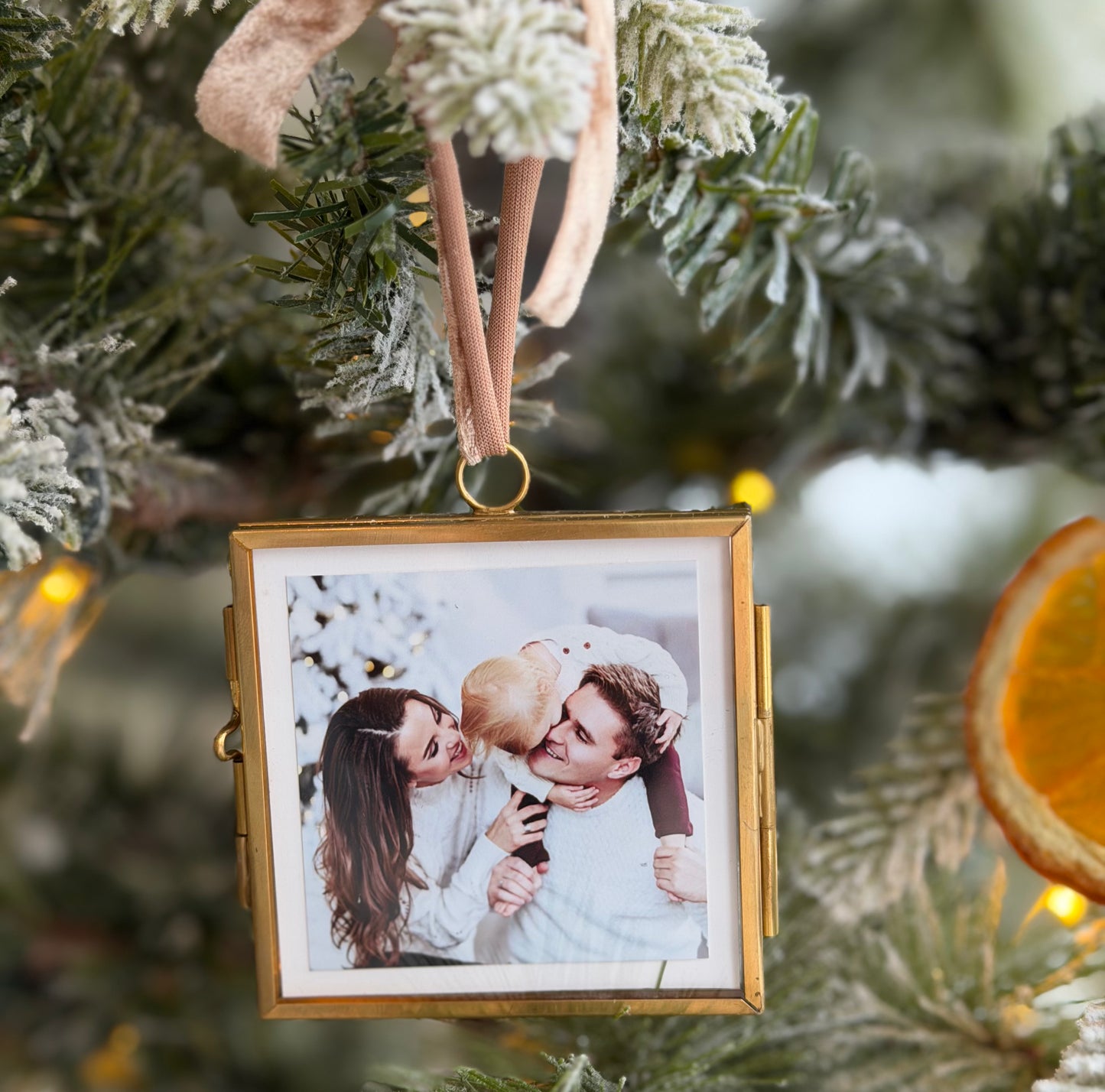 Vintage Brass Custom Glass Photo Ornament