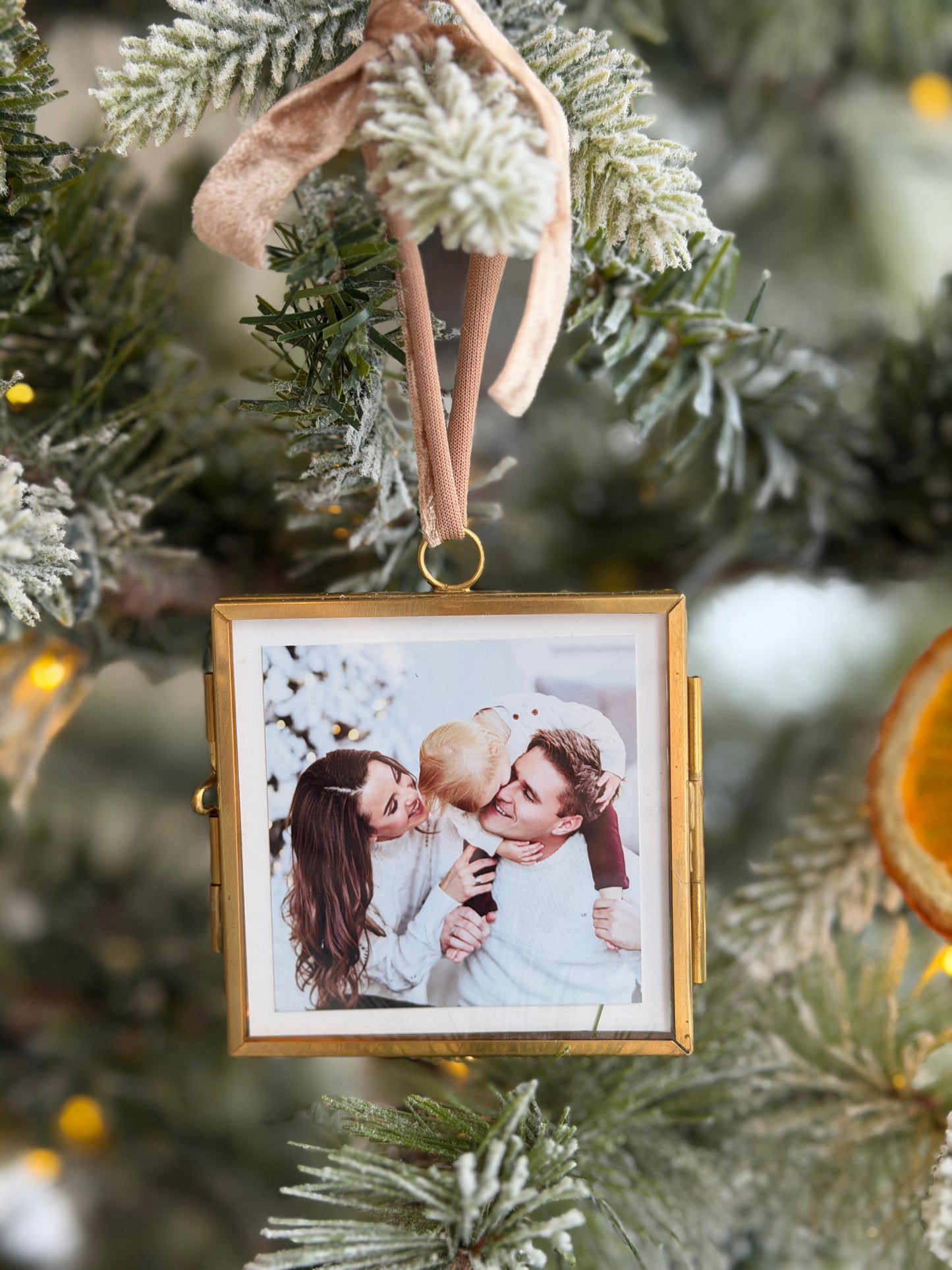 Vintage Brass Custom Glass Photo Ornament