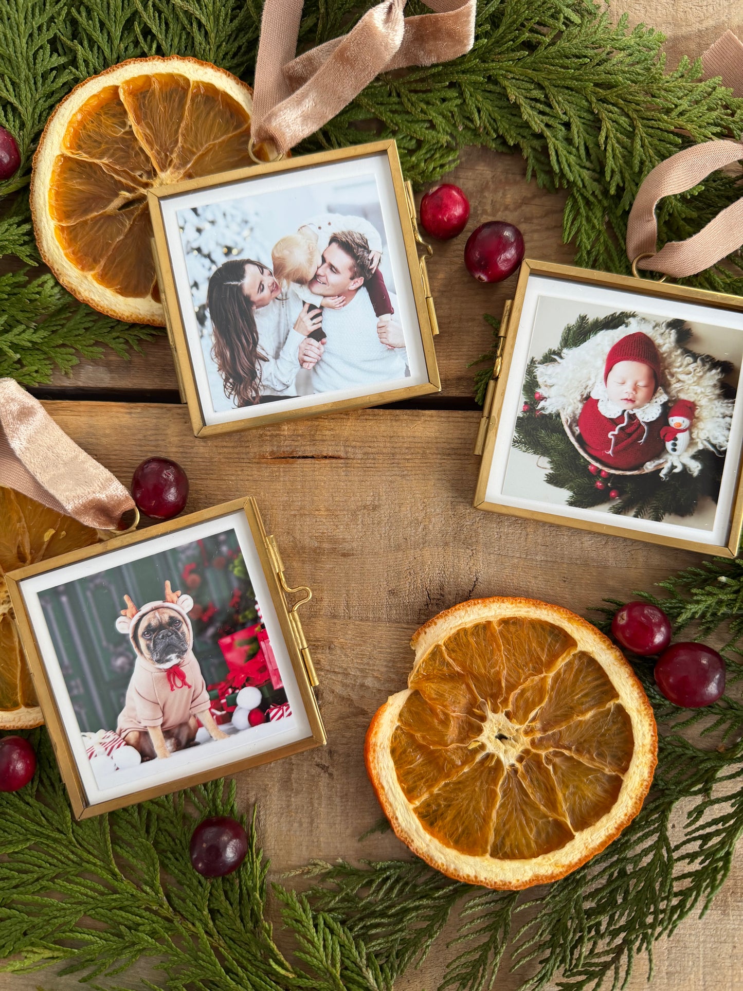 Vintage Brass Custom Glass Photo Ornament